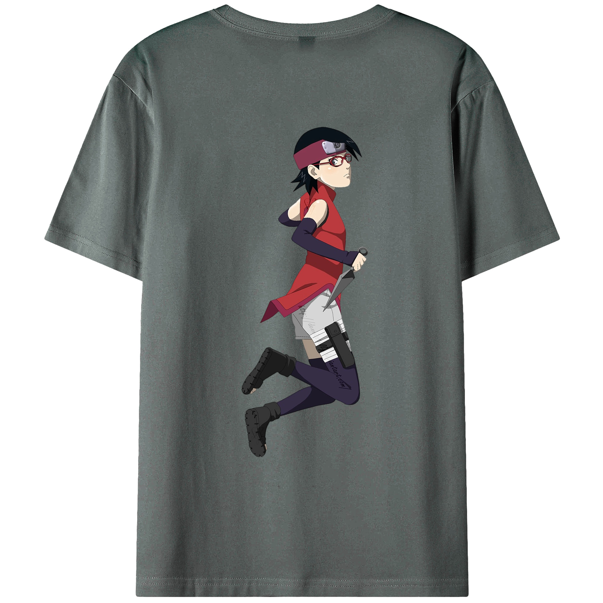（画像用） NARUTO -ナルト- うちは サラダ Uchiha Sarada 綿100％ メンズ半袖Tシャツ（バックプリント） 通気性